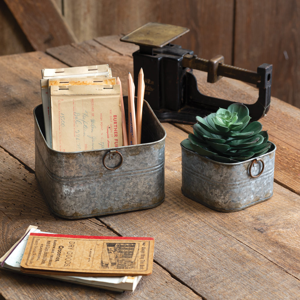 2 VINTAGE GALVANIZED TIN BOXES