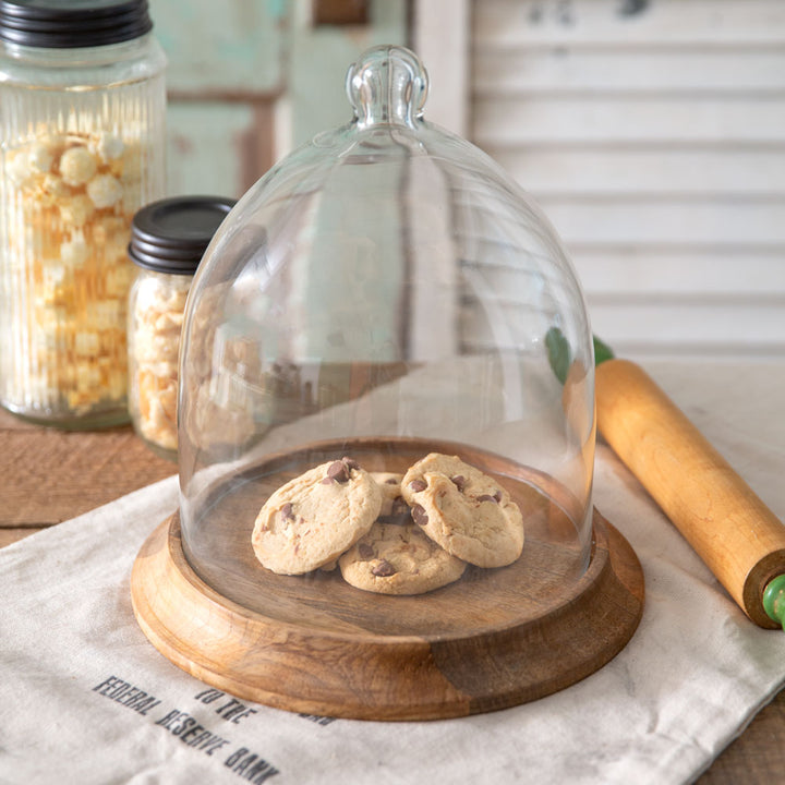 Small Glass Bell Shaped Cloche with Wooden Base-Kitchenware-Vintage Shopper