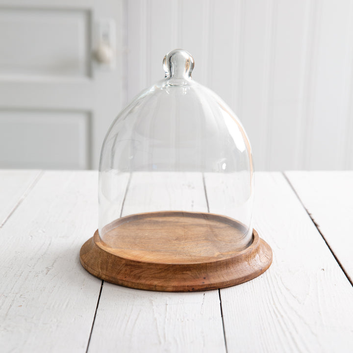 Small Glass Bell Shaped Cloche with Wooden Base-Kitchenware-Vintage Shopper