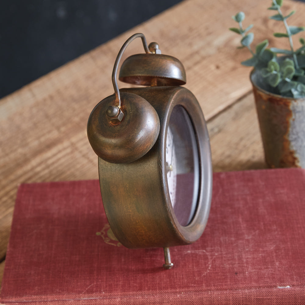 Vintage Tabletop Twin-Bell Alarm Clock in Aged Bronze-Clocks-Vintage Shopper