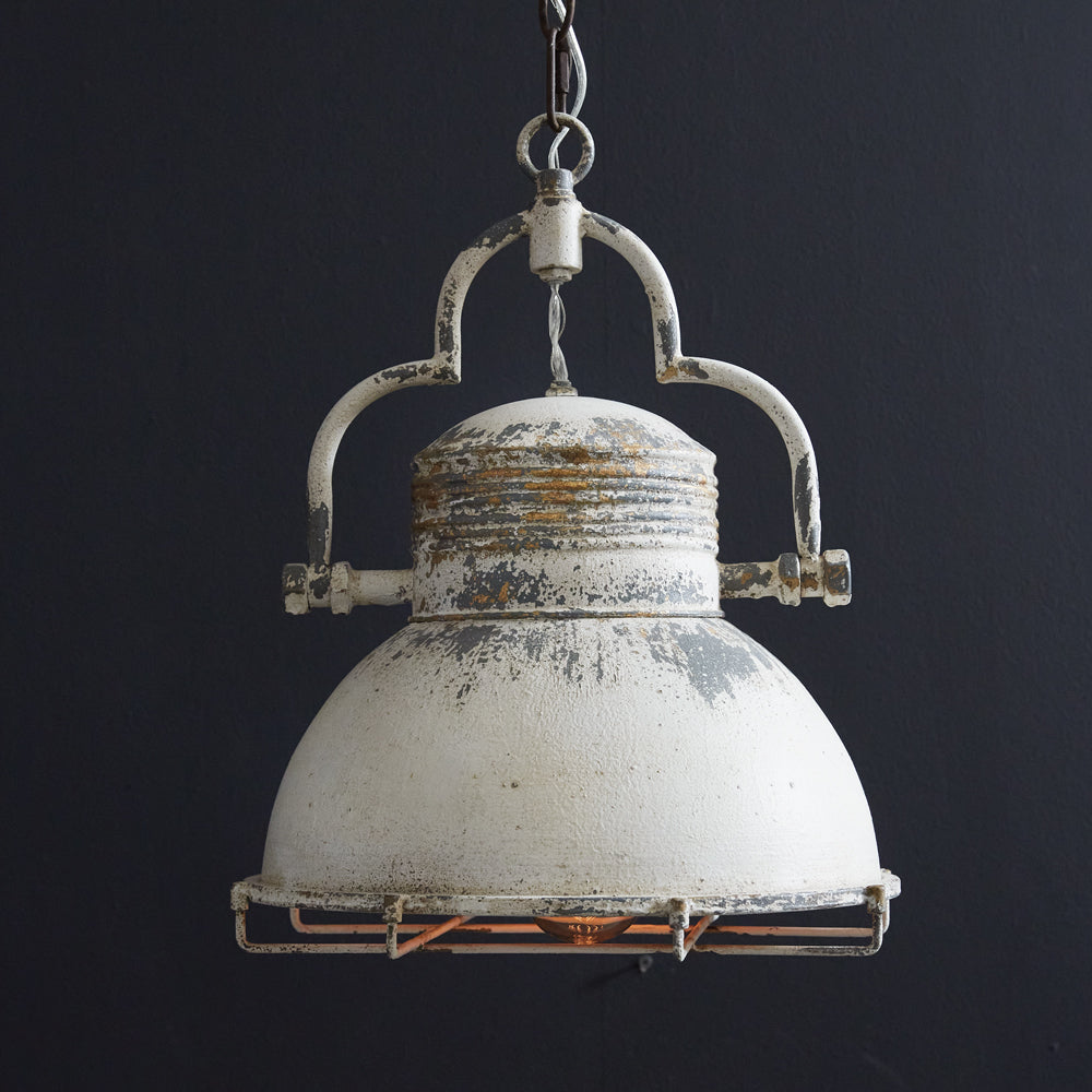 Vintage Farmhouse Pendant Light in Distressed White-Lighting-Vintage Shopper