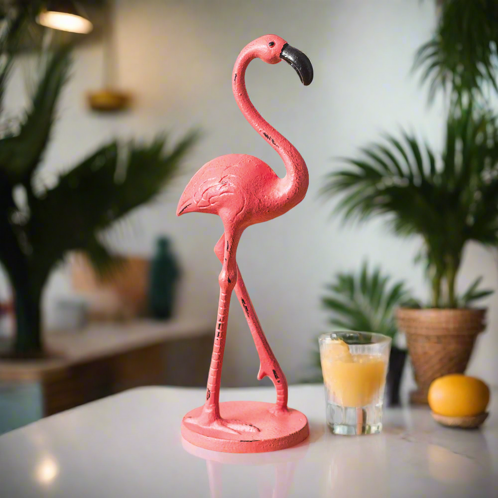 Pink Flamingo Statue in Cast Iron-Home Decor-Vintage Shopper
