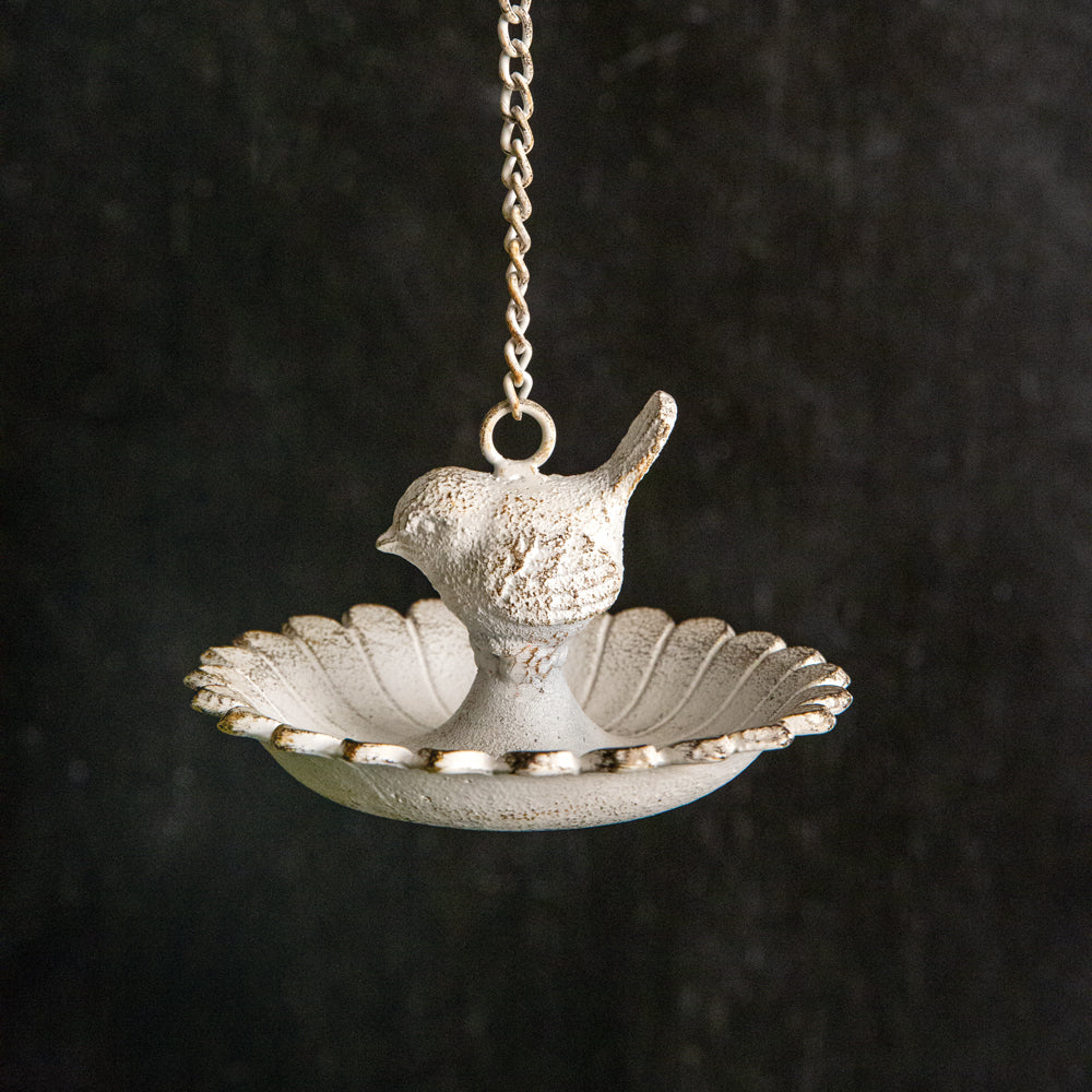 Hanging Garden Bird Feeder in White Cast Iron (Set of 2)-Outdoor Décor-Vintage Shopper