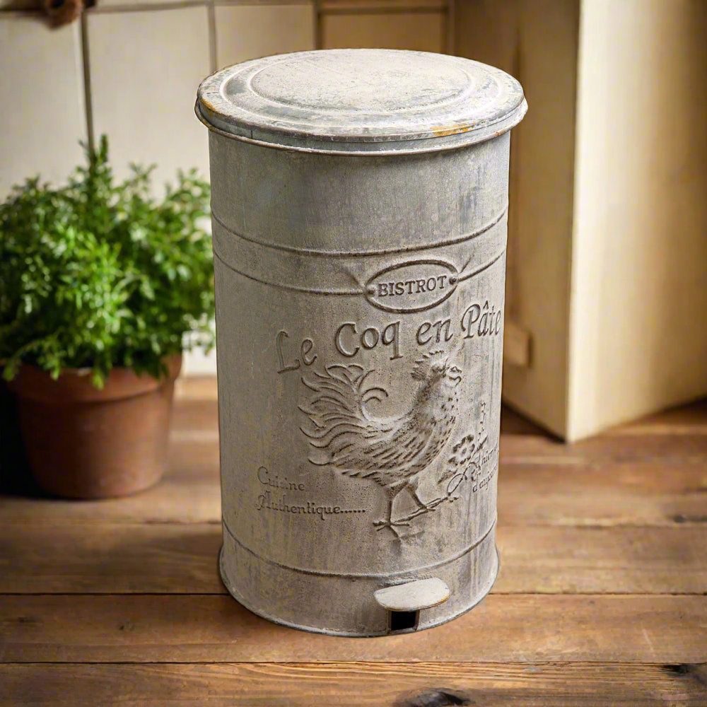 French Country Rustic Rooster Trash Can with Foot Pedal-Home Decor-Vintage Shopper