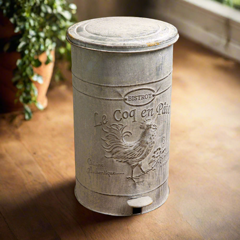 French Country Rustic Rooster Trash Can with Foot Pedal-Home Decor-Vintage Shopper