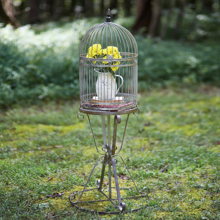 Victorian Decorative Birdcage on Stand-Outdoor Décor-Vintage Shopper