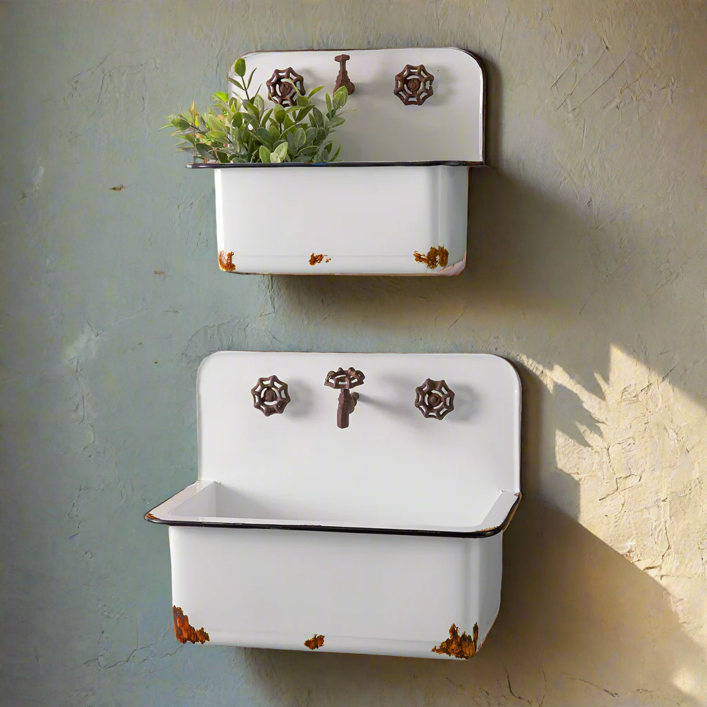 Antique Sink Wall Planters (Set of 2)-Planter-Vintage Shopper