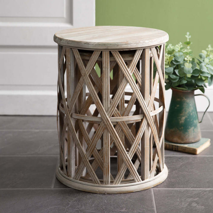 Boho Basket Weave Accent Tables (Set of 2)