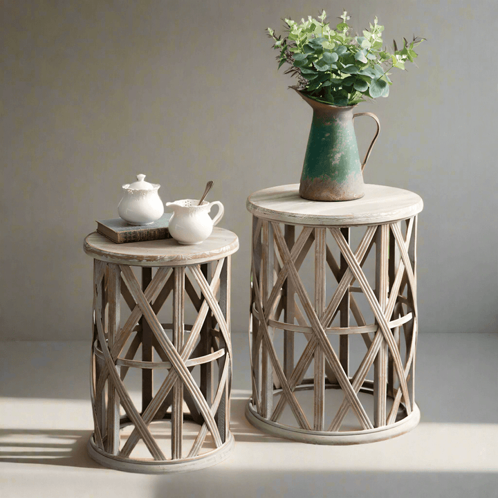 Boho Basket Weave Accent Tables (Set of 2)