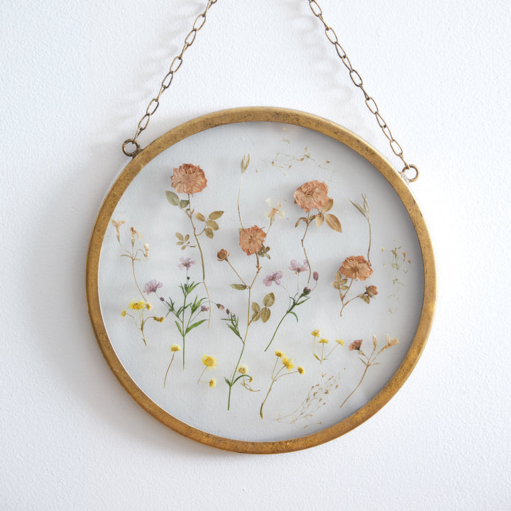 Dried Flowers Botanical Wall Decor in Round Gold Frame-Wall Decor-Vintage Shopper