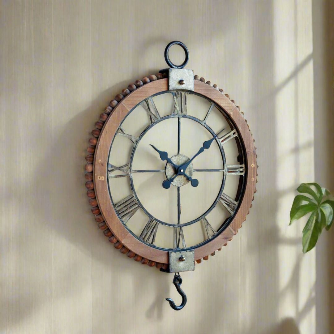Industrial Wall Clock With Hook-Clocks-Vintage Shopper