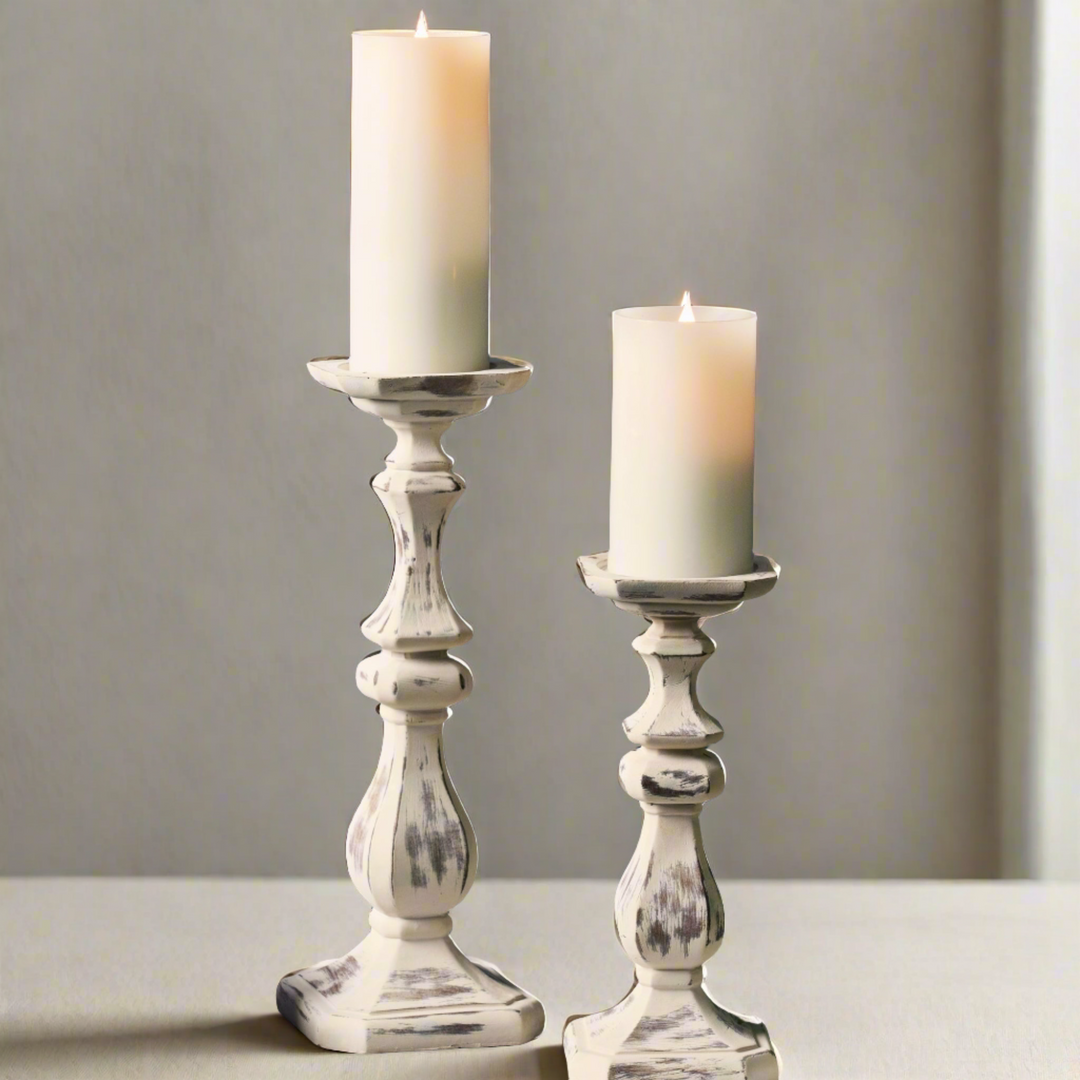 Antique Candle Holders in Weathered Stone (Set of 2)-Lighting-Vintage Shopper