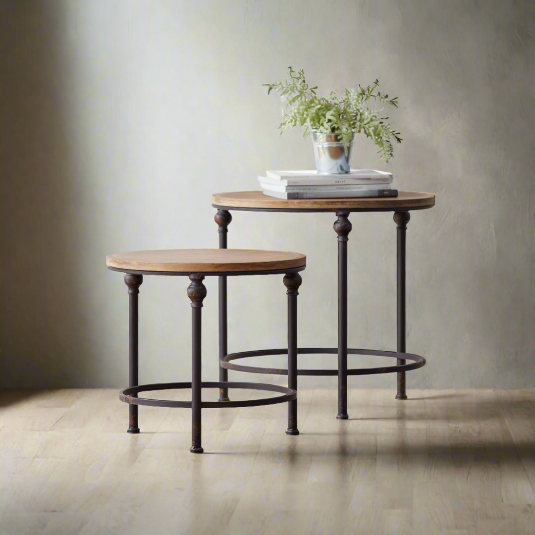 Round Rustic Side Tables (Set of 2)-Furniture-Vintage Shopper