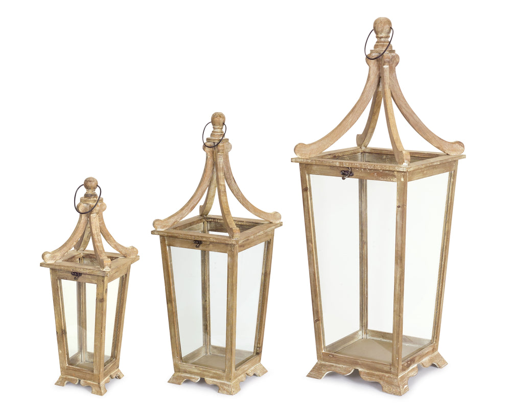 Rustic Decorative Wooden Lanterns (Set of 3)-Lantern-Vintage Shopper