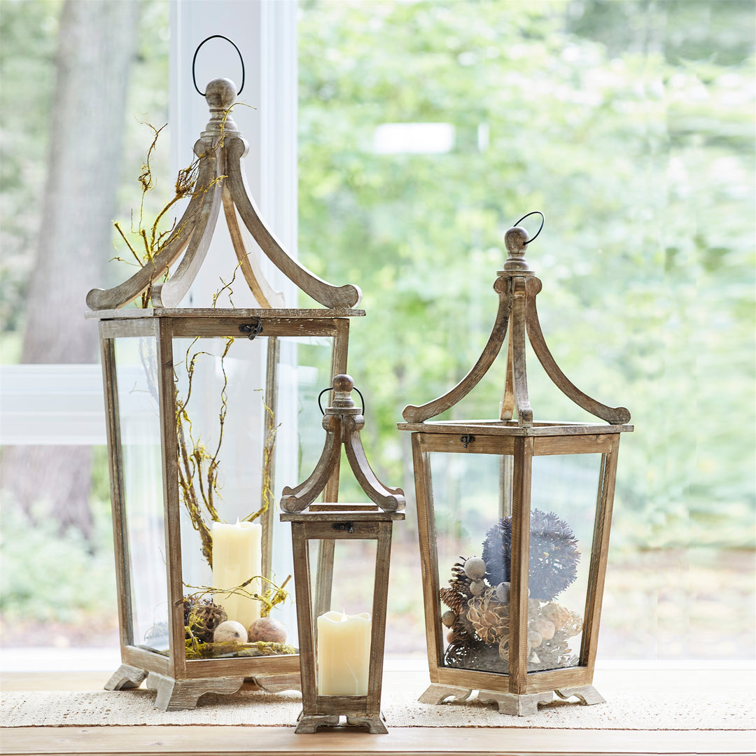 Rustic Decorative Wooden Lanterns (Set of 3)-Lantern-Vintage Shopper