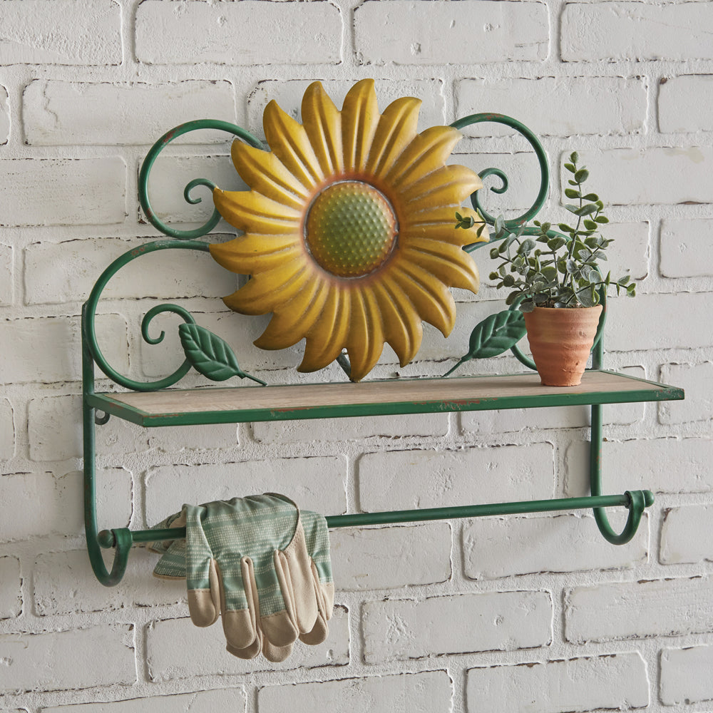 Sunflower Wall Shelf with Towel Bar-shelf-Vintage Shopper
