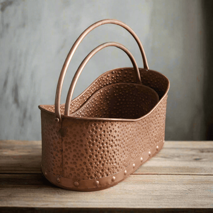 Antique Hammered Copper Baskets (Set of 2)