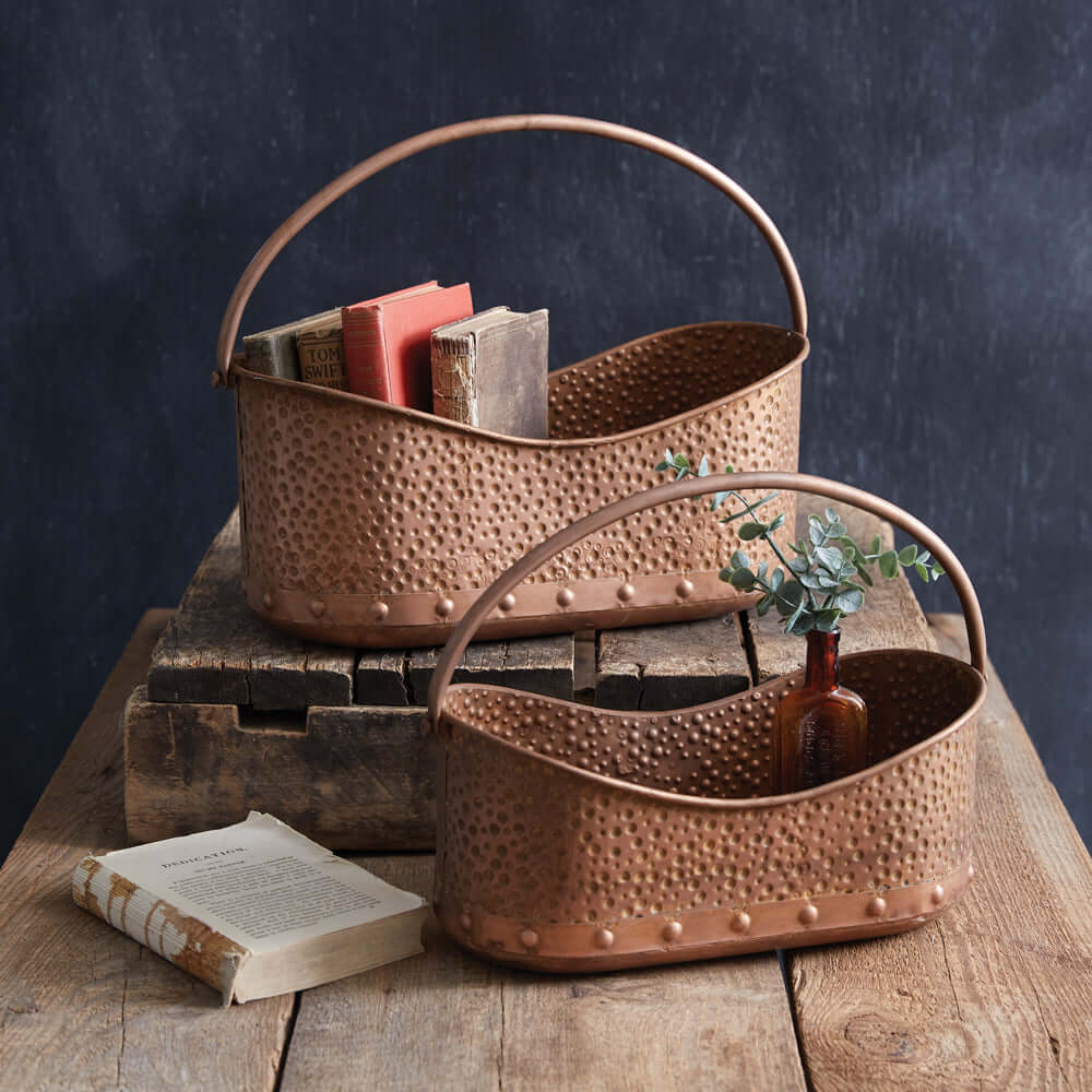 Antique Hammered Copper Baskets (Set of 2)