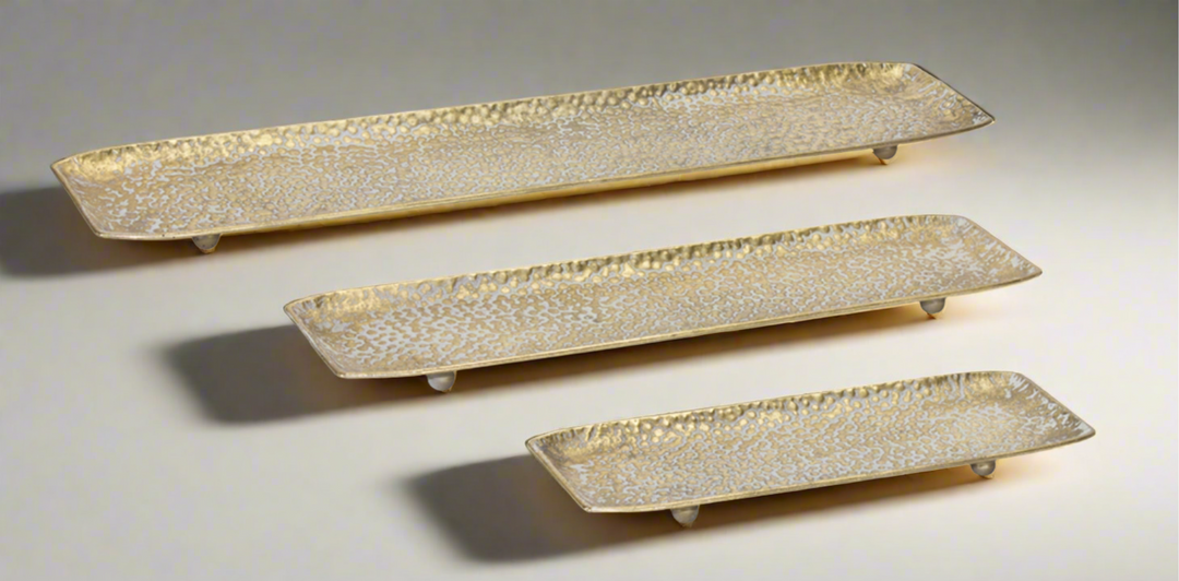 Decorative Gold Trays in Hammered Metal (Set of 3)-Trays-Vintage Shopper