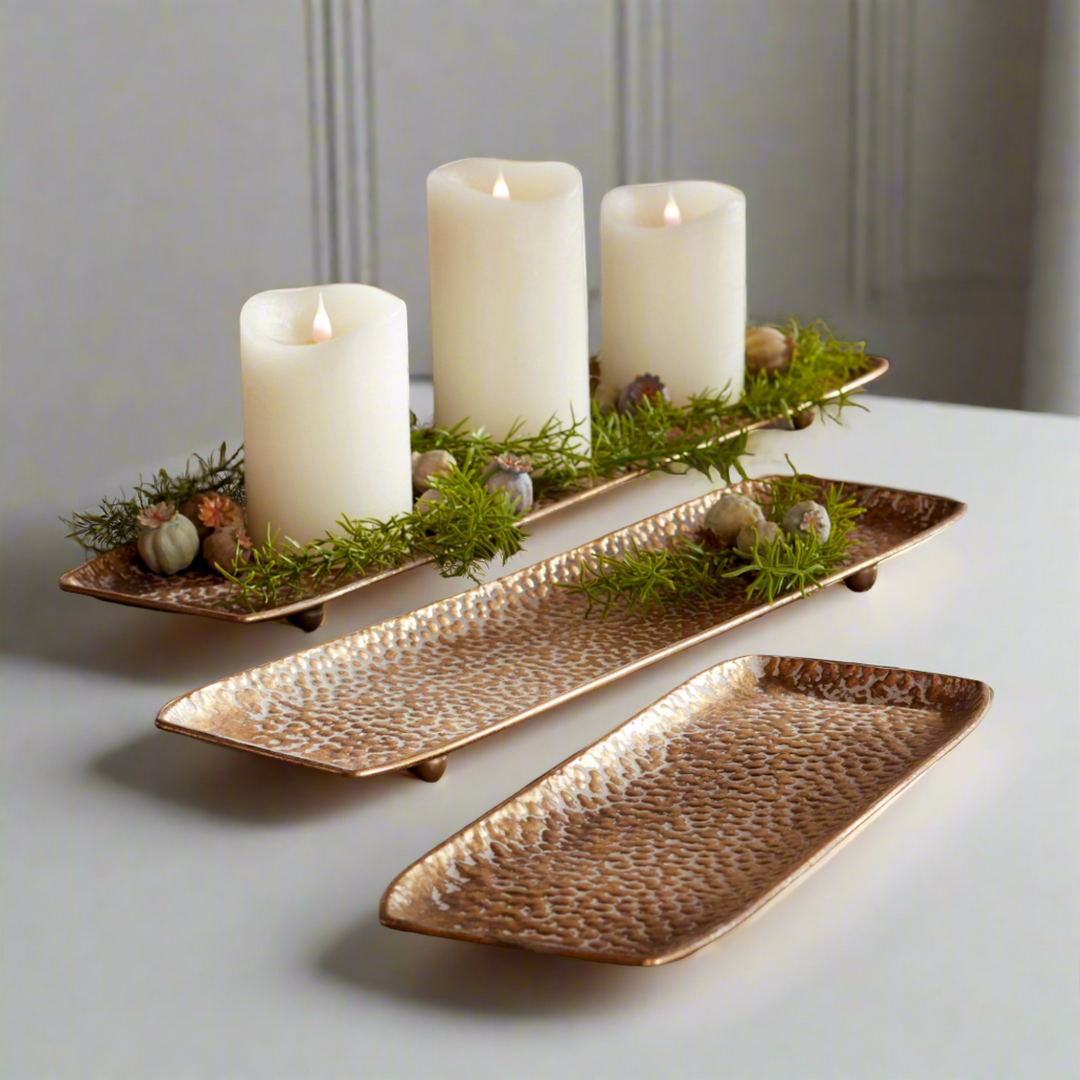 Decorative Gold Trays in Hammered Metal (Set of 3)-Trays-Vintage Shopper