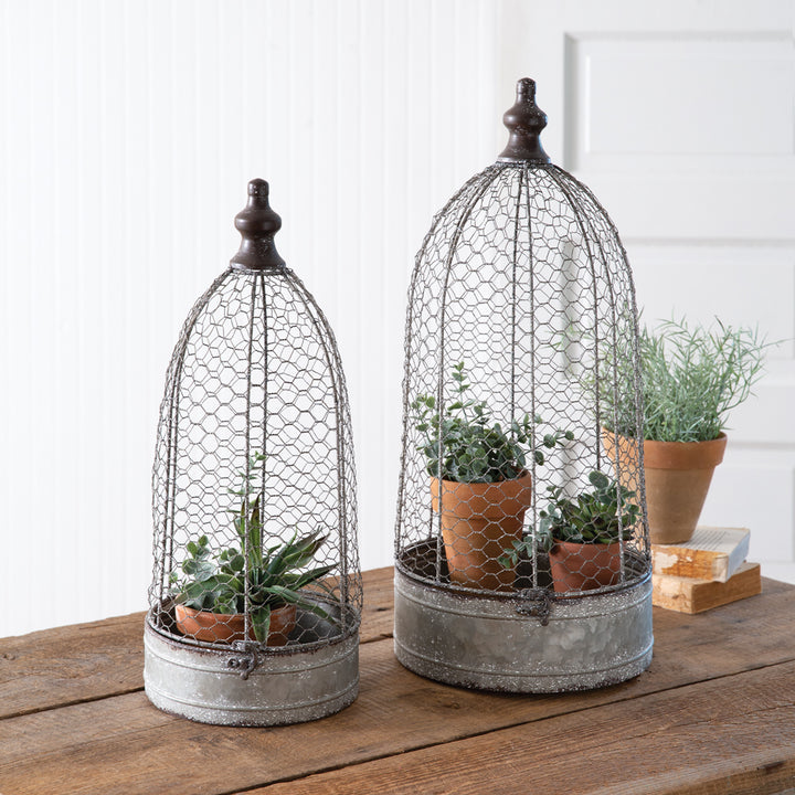 Rustic Farmhouse Chicken Wire Cloches (Set of 2)-Home Decor-Vintage Shopper