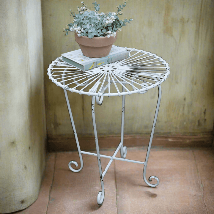 Rustic Metal Side Table in White