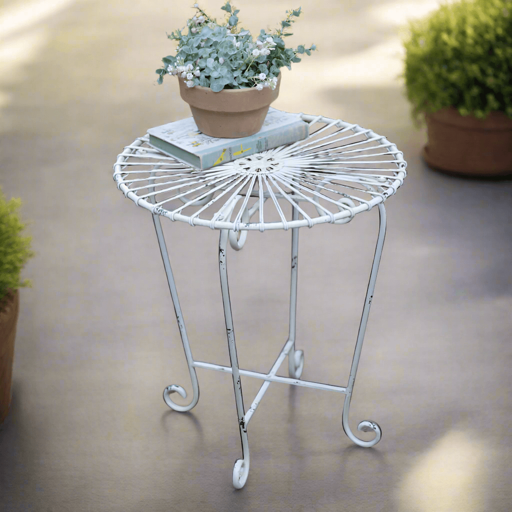 Rustic Metal Side Table in White