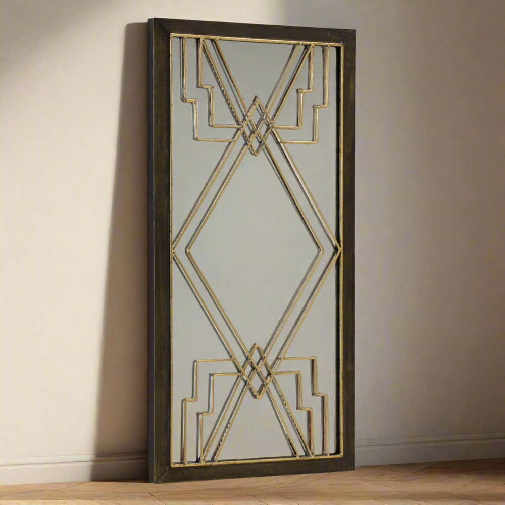 Art Deco Wall Mirror in Gold and Black-Mirror-Vintage Shopper