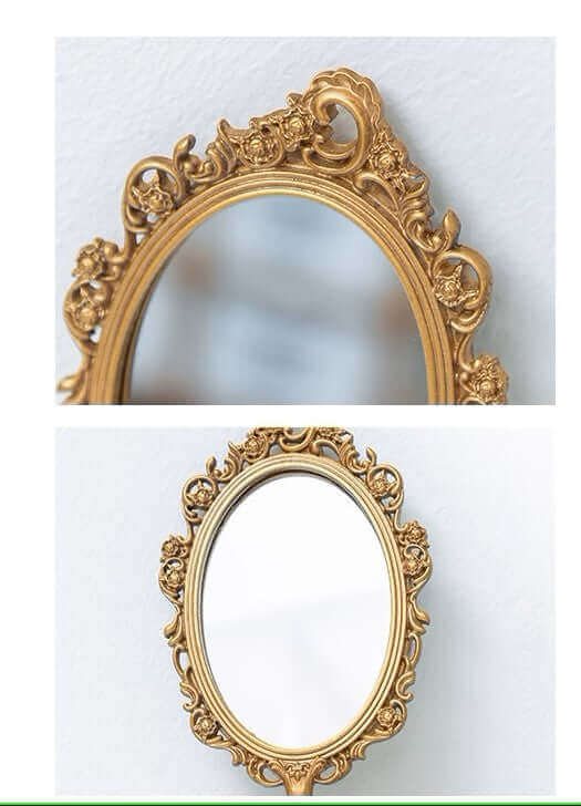 Antique Handheld Mirror with Ornate Gold Frame