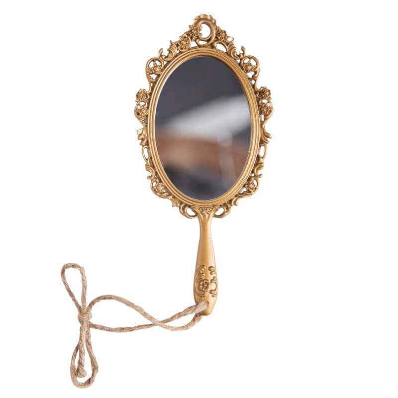 Antique Handheld Mirror with Ornate Gold Frame