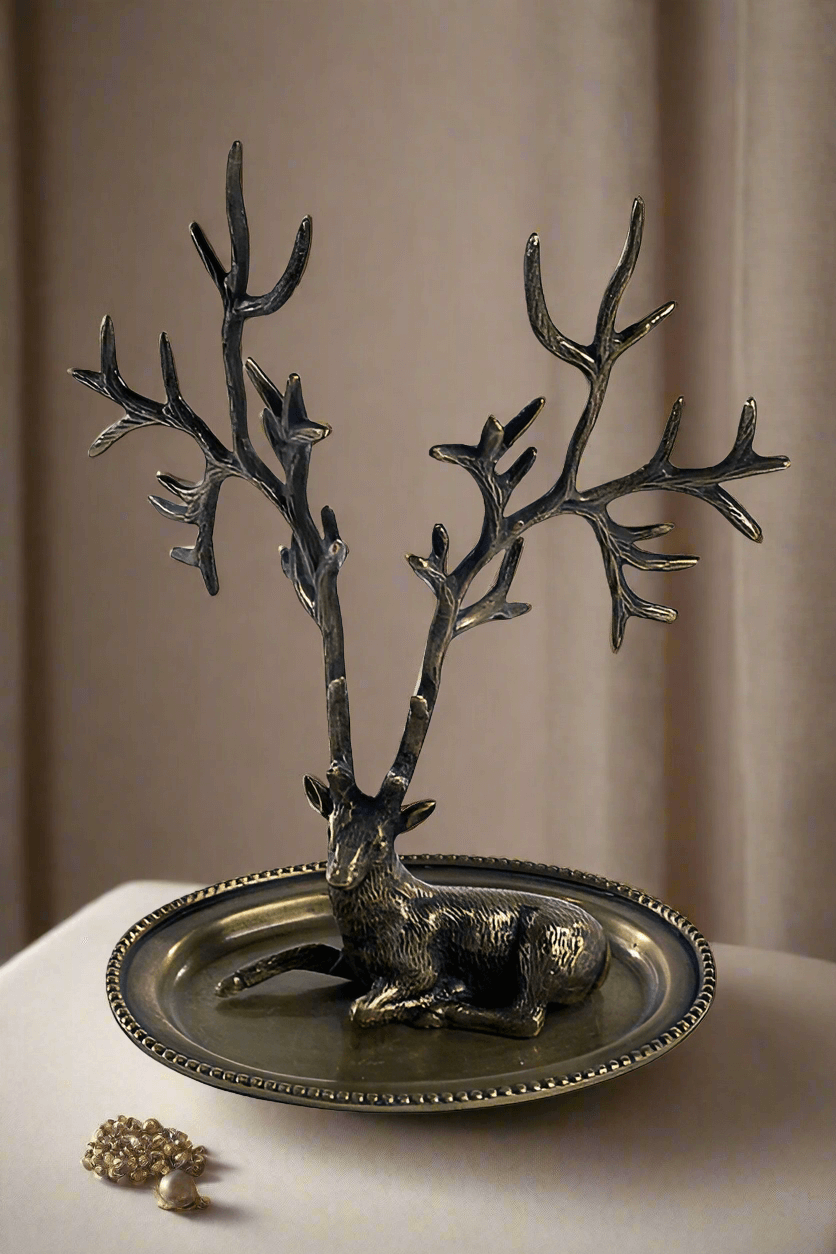 Deer Jewelry Holder in Antique Brass