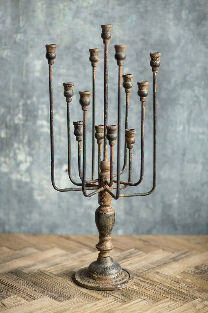 Vintage Candelabra in Distressed Black Iron