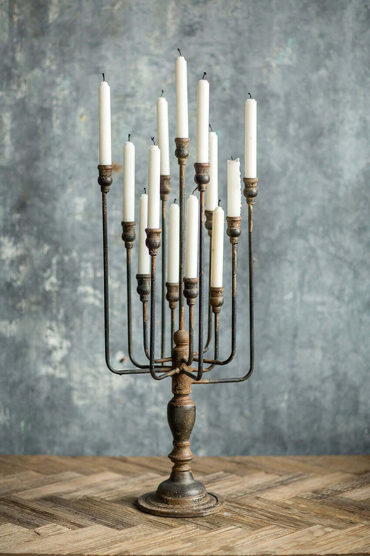 Vintage Candelabra in Distressed Black Iron