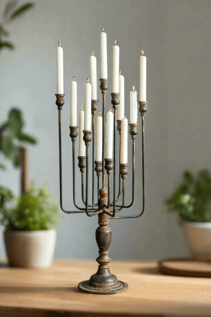 Vintage Candelabra in Distressed Black Iron