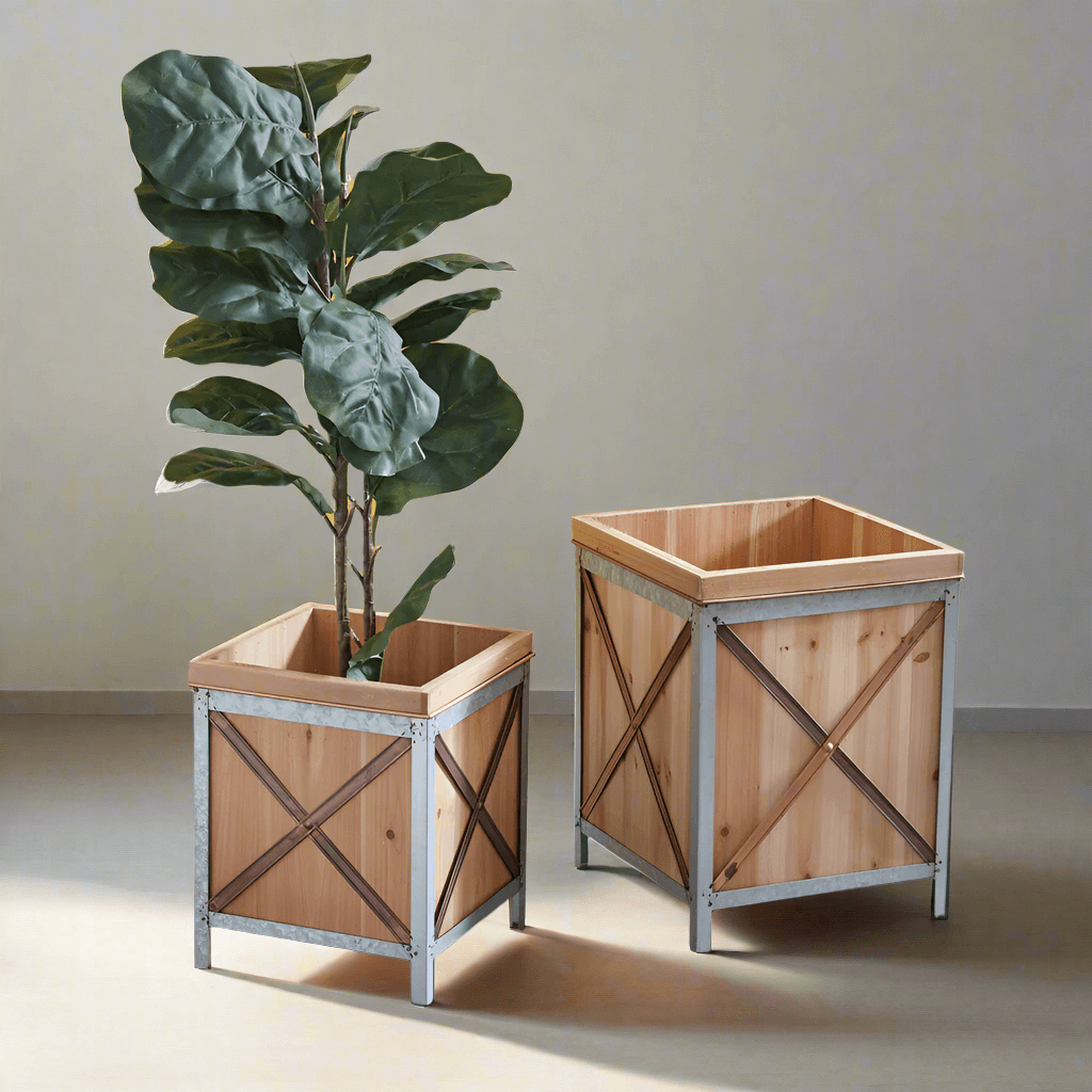 Wood Planter Boxes For Potted Plants (Set of 2)