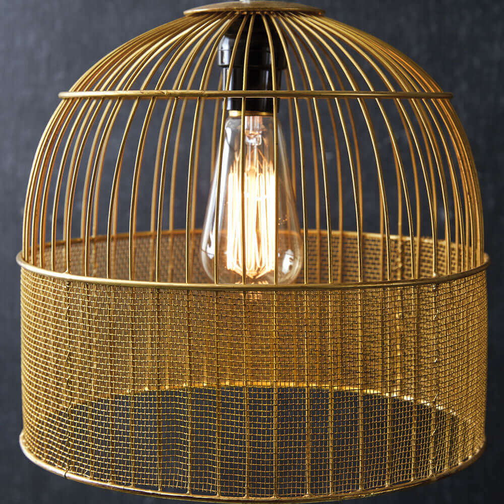 Antique Birdcage Pendant Light in Gold Metal