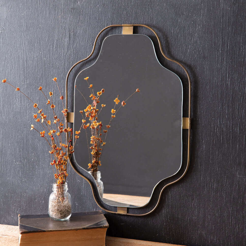 Antique Brass Notched Wall Mirror