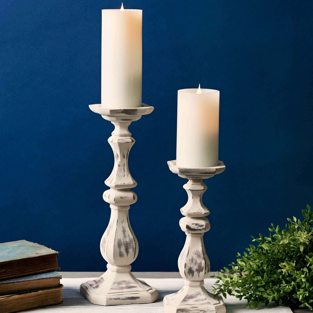 Antique Candle Holders in Weathered Stone (Set of 2)