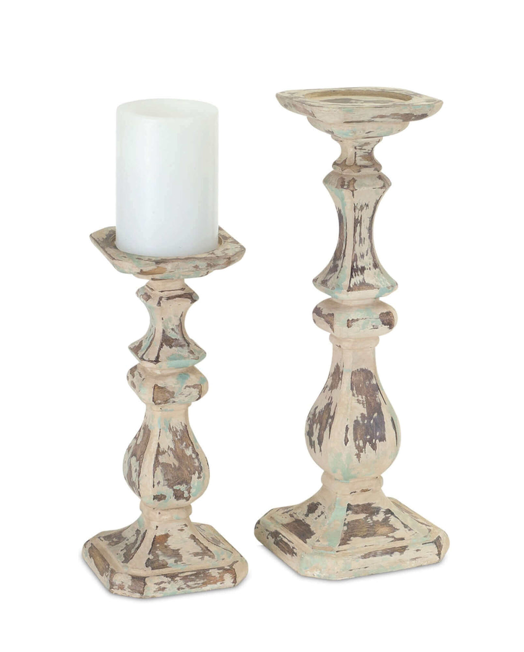 Antique Candle Holders in Weathered Stone (Set of 2)