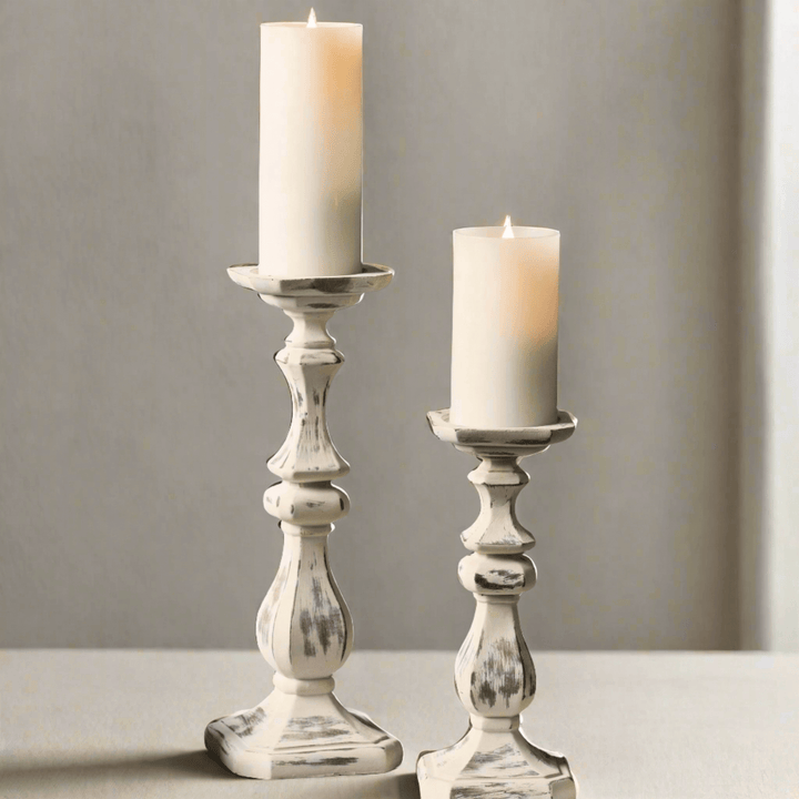 Antique Candle Holders in Weathered Stone (Set of 2)