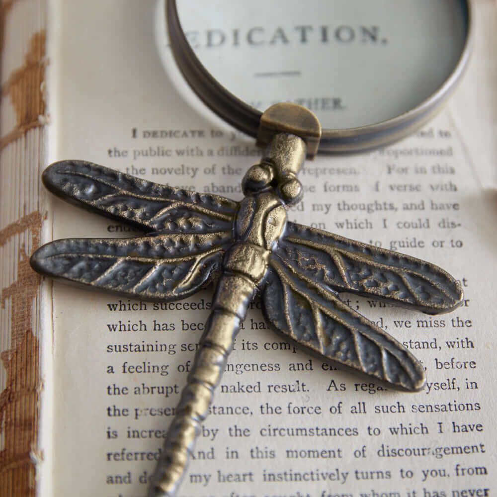 Antique Dragonfly Magnifying Glass in Brass Finish