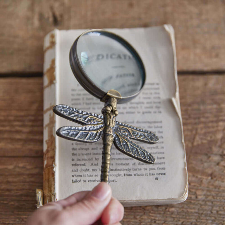 Antique Dragonfly Magnifying Glass in Brass Finish