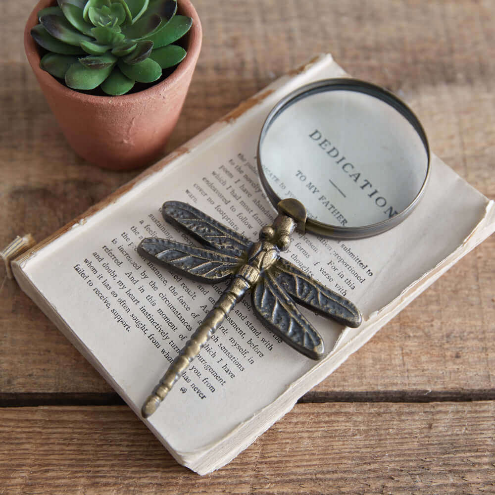 Antique Dragonfly Magnifying Glass in Brass Finish