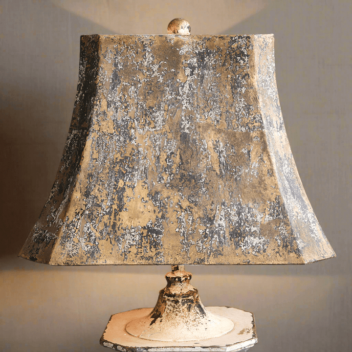 Antique French Table Lamp with Rustic Metal Shade