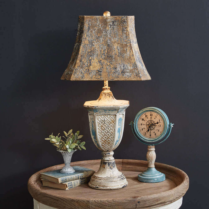 Antique French Table Lamp with Rustic Metal Shade