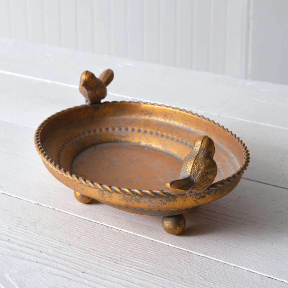 Antique Gold Trinket Dish with Birds