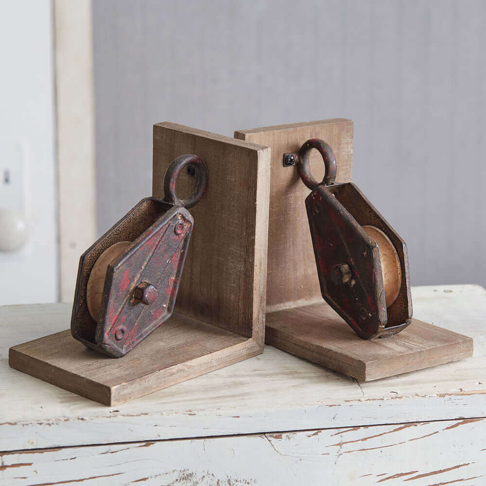 Antique Inspired Industrial Pulley Bookends