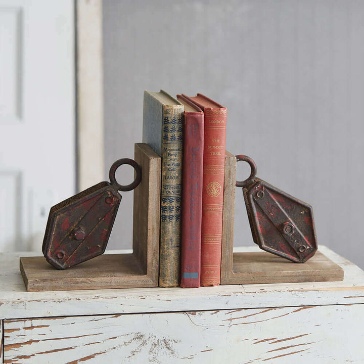 Antique Inspired Industrial Pulley Bookends