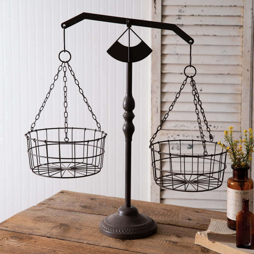 Antique Inspired Tabletop Balance Scale with Baskets