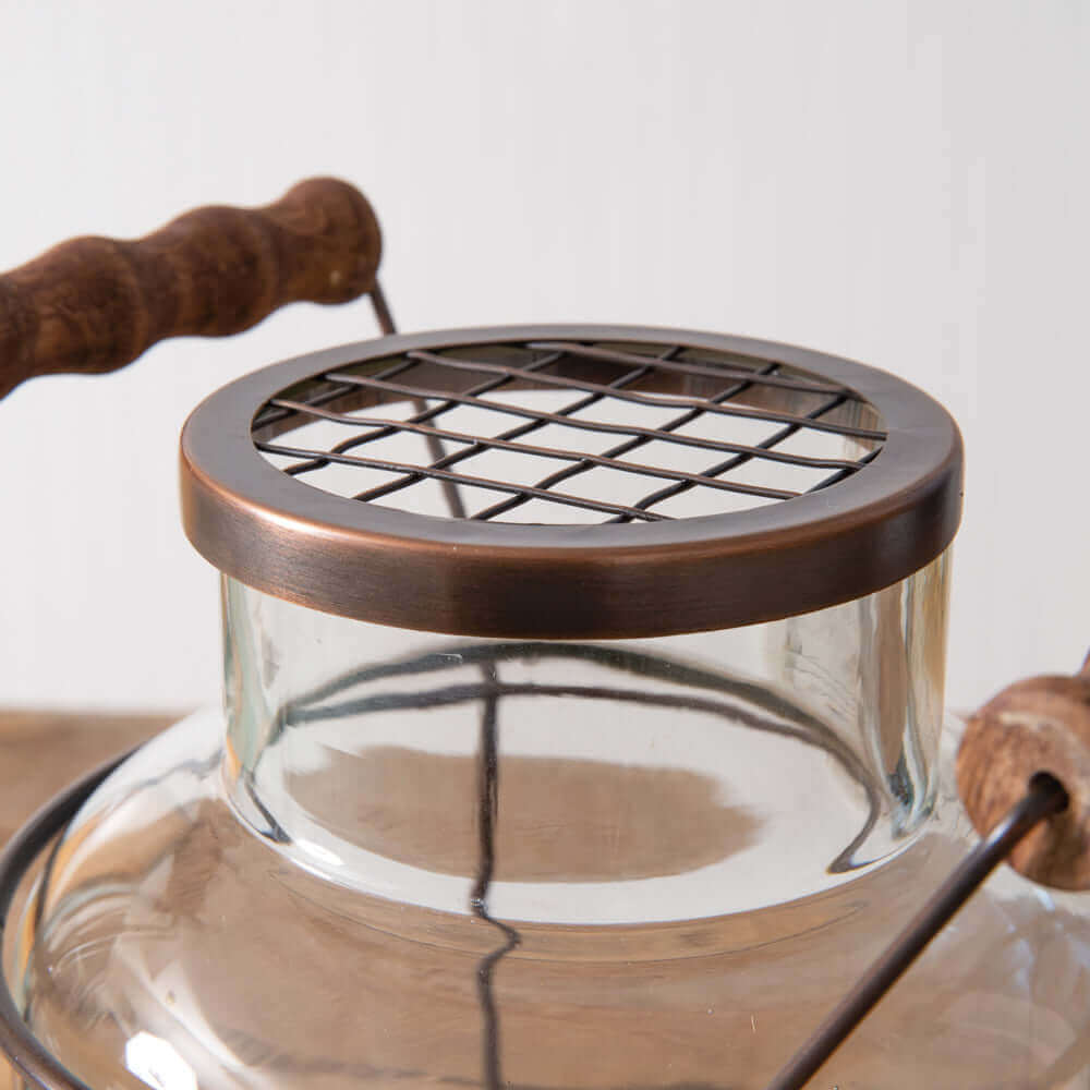 Antique Milk Can Glass Vase with Copper Caddy